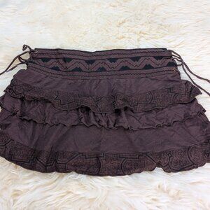 Vintage Women's Brown Ruched Lace Layered Mini Skirt